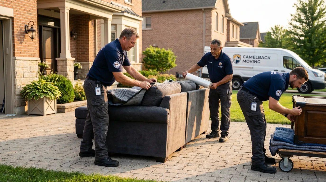 Large estate moving crew wrapping furniture in Alexandria Bay, NY