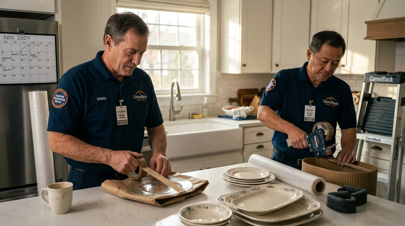 Professional crew packing kitchen dishware in Alexandria Bay, NY
